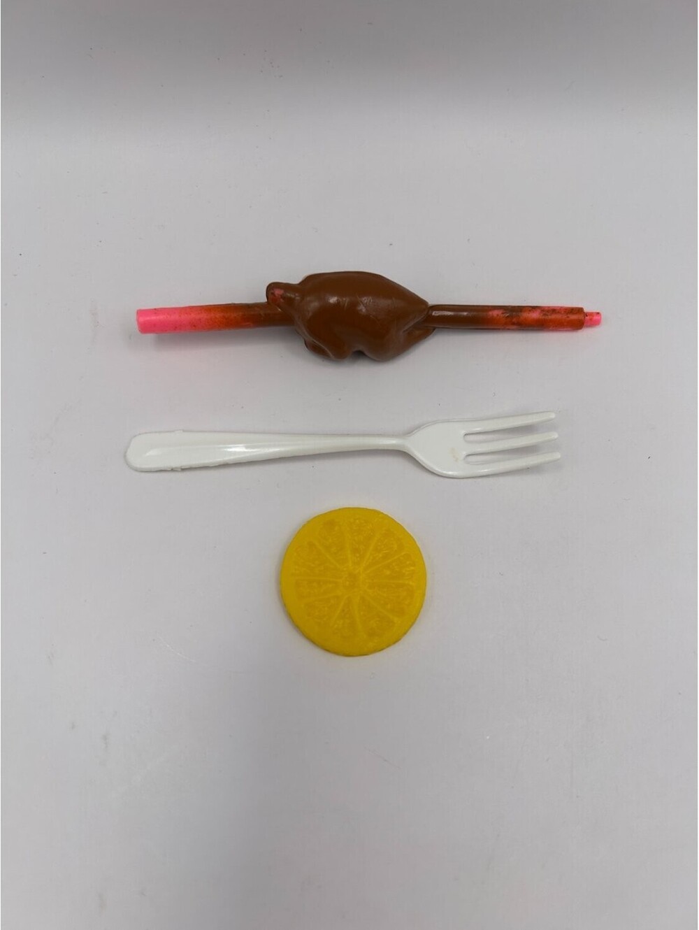 Play Food Toy Set Rotisserie Chicken, Lemon Slice, Fork Vintage